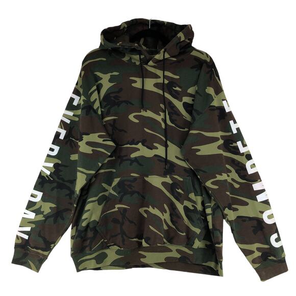 Code Five Mens Sz L Camo Pullover Fleece Hoodie Compete Everyday Spellout Sleeve - Picture 1 of 15